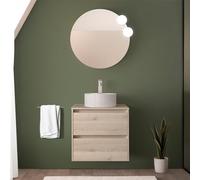 Inbagno Mobile bagno sospeso 70 cm rovere bali con top per lavabo e specchio tondo 70 cm, 2 cassetti con chiusura soft-close, GAYA