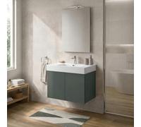 Inbagno Mobile Bagno Sospeso 70 cm Verde - Mobiletto Lavabo Moderno a Due Ante Push and Pull - Mobile Già Montato con Lavandino in Resina Linea Tierra