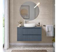 Inbagno Mobile Bagno Sospeso 80 cm Blu Cannettato Top 2 Cassetti Greta