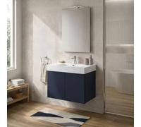 Inbagno Mobile Bagno Sospeso 80 cm Blu - Mobiletto Lavabo Moderno a Due Ante Push and Pull - Mobile Già Montato con Lavandino in Resina Linea Tierra