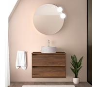 Inbagno Mobile bagno sospeso 80 cm noce maya con top per lavabo, 2 cassetti con chiusura soft-close, Linea GAYA