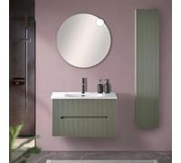 Inbagno Mobile Bagno Sospeso 80 Cm Verde Opaco Cannettato Con Lavabo - Mobile Bagno Design Moderno Linea Bali