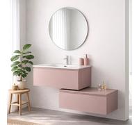 Inbagno Mobile Bagno Sospeso 90 Cm Rosa Antico - Base Lavabo In Ceramica Con 2 Cassetti Soft-Close E Specchio Tondo Ø 80 Cm - Linea Nuvola