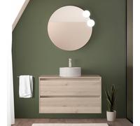 Inbagno Mobile bagno sospeso 90 cm rovere bali con top per lavabo, 2 cassetti con chiusura soft-close, Linea GAYA