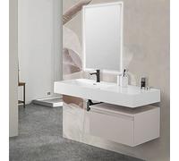 Inbagno Mobile Bagno sospeso con lavabo 120, cassettiera 60 cm Grigio Perla Opaco Chiusura Soft-Close, lavabo sospeso a Sinistra in Resina e Specchio Reversibile retroilluminato LED 90 x 70 cm