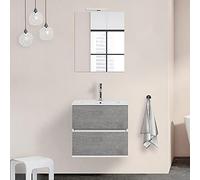 Inbagno Mobile Bagno sospeso con lavabo in Ceramica e Specchio, cassetti e Ante a Chiusura rallentata, 3 colorazioni Disponibili (60 cm 2 cassetti, Grigio Cemento)