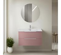 Inbagno Mobile Bagno Sospeso Linea Zena - L 100 Cm - Rosa Cannettato - Con 2 Cassetti Soft Close E Lavabo In Ceramica E Specchio Tondo