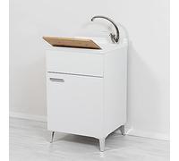 Inbagno Mobile lavatoio lavanderia 50x50, 1 anta con vasca in Resina, INCLUDE tavoletta e kit di scarico
