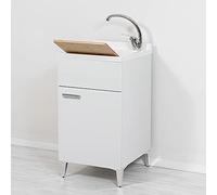 Inbagno Mobile lavatoio salvaspazio 45x50, 1 Anta con Vasca in Resina, Completo di ASSE lavapanni e Kit di Scarico