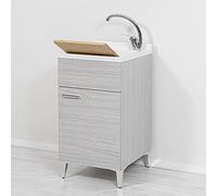 Inbagno Mobile lavatoio salvaspazio 45x50, 1 Anta con Vasca in Resina, Completo di ASSE lavapanni e Kit di Scarico