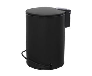 Inbagno Pattumiera bagno in acciaio nero opaco con coperchio soft-close, secchio estraibili e apertura a pedale, capienza 3 litri, SPRING
