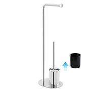 Inbagno Piantana portarotolo e scopino in Acciaio Cromato, 23 x 17 x 71,5 cm, Contenitore e scopino ergonomico Inclusi