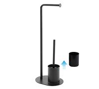 Inbagno Piantana portarotolo e scopino in Acciaio Nero Opaco, 23 x 17 x 71,5 cm, Contenitore e scopino ergonomico Inclusi