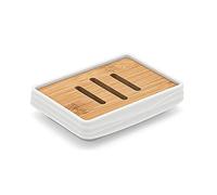 Inbagno Portasapone Bianco da appoggio, in ABS e bambù Naturale, Linea Wave (Portasapone)