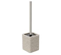 Inbagno Portascopino Effetto Pietra, in Resina, 10 x 10 x H 36,5 cm, Beige, Completo di scopino