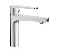 Inbagno Rubinetto lavabo Bagno, Miscelatore monocomando per lavandino, in Ottone Cromato, Design Squadrato, Inclusi Flessibili, Serie Recta