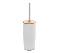 Inbagno Scopino Bagno Bianco da appoggio, in ABS e Legno bambù, Linea Surf