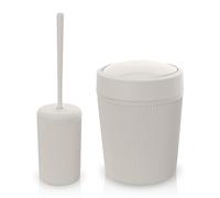Inbagno Set Accessori Bagno 2 Pezzi Colorati Beige, scopino Bagno e pattumiera 4,2 Lt, in Resina, Linea Ring
