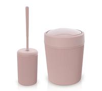 Inbagno Set Accessori Bagno 2 Pezzi Colorati Rosa, scopino Bagno e pattumiera 4,2 Lt, in Resina, Linea Ring