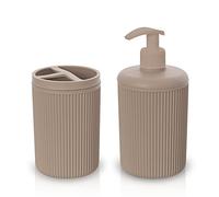 Inbagno Set Accessori Bagno 2 Pezzi Colorati Tortora, Dispenser e portaspazzolini, in Resina, Linea Ring