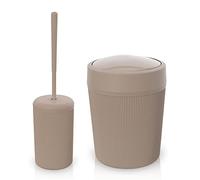 Inbagno Set Accessori Bagno 2 Pezzi Colorati Tortora, scopino Bagno e pattumiera 4,2 Lt, in Resina, Linea Ring