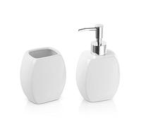 Inbagno Set Accessori Bagno 2 Pezzi in Ceramica, Kit Accessori da appoggio, Include Dispenser Sapone e portaspazzolini (Bianco)