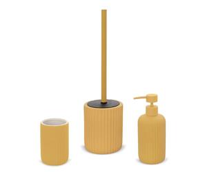 Inbagno Set Accessori Bagno 3 Pezzi in Ceramica Giallo cannettato, Dispenser Sapone portaspazzolini e portascopino Soft Touch, Spring