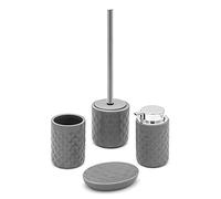 Inbagno Set Bagno Accessori Completo - 4 Pezzi, Kit Accessori appoggio Ceramica, Include Dispenser, portaspazzolini, portasapone e scopino WC, Linea Cristal