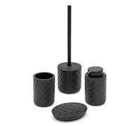 Inbagno Set Bagno Accessori Completo - 4 Pezzi, Kit Accessori appoggio Ceramica, Include Dispenser, portaspazzolini, portasapone e scopino WC, Linea Cristal