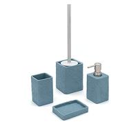 Inbagno Set Bagno Accessori Completo - 4 Pezzi, Kit Accessori appoggio Effetto Pietra Turchese Cobalto, Include Dispenser, portaspazzolini, portasapone e scopino WC, (Set Completo)