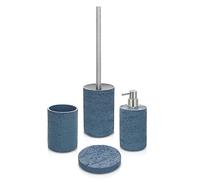 Inbagno Set Bagno Accessori Completo - 4 Pezzi, Kit Accessori appoggio Effetto Pietra Turchese Cobalto, Include Dispenser, portaspazzolini, portasapone e scopino WC, (Set Completo)