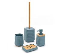 Inbagno Set Bagno Accessori Completo - 4 Pezzi, Kit Accessori appoggio in ABS e bambù, Include Dispenser, portaspazzolini, portasapone e scopino WC, Linea Wave (Set Completo)