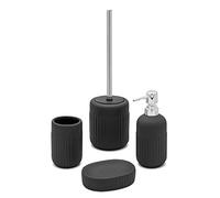 Inbagno Set Bagno Accessori Completo - 4 Pezzi, Kit Accessori appoggio Nero, Include Dispenser, portaspazzolini, portasapone e scopino WC, Linea Cup