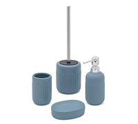 Inbagno Set Bagno Accessori Completo - 4 Pezzi, Kit Accessori appoggio Turchese Cobalto, Include Dispenser, portaspazzolini, portasapone e scopino WC, Linea Cup
