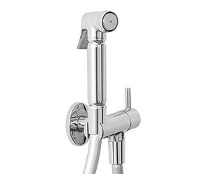 Inbagno Set doccetta igienica per WC e Bidet, idroscopino Shut-off Completo di Supporto con Rubinetto Arresto (Ottone Cromo)