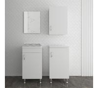 Inbagno Set Lavanderia 45 Cm Compatto - Mobile Lavatoio, Base Multiuso E Pensile - Legno Idrofugo Bianco - Linea Fedra