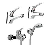 Inbagno Set miscelatori lavabo Bidet e Vasca cromati, Scarico e Kit Doccia Inclusi, Piralla Serie Ariel (Set Lavabo Bidet e Vasca)