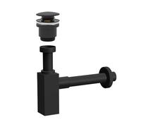 Inbagno Sifone lavabo Bagno Nero Opaco, Completo di piletta Click clack, Attacco Universale (Quadrato)