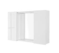 Inbagno Specchio con mobiletto, Bianco Lucido, a Due Ante, Completo di faretti LED e mensole in Vetro Way