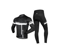 INBIKE Completo Maglia Ciclismo per Uomo alla Moda Maniche Lunghe +Pantaloni Ciclismo MTB Traspirante 4D Gel Imbotiti(Nero&Bianco, S)