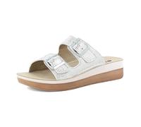 inblu Ciabatte Donna a Doppia Fascia Cangiante con Fibbie, Plantare in Vera Pelle e Suola Bicolore, dal 35 al 41, Sandali, Bianco, 40 EU