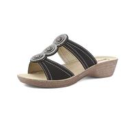 inblu Ciabatte Donna a Doppia Fascia con Cerchi e Strass, Plantare in Vera Pelle e Tacco di 4 cm, dal 35 al 41, Sandali, Nero, 40 EU