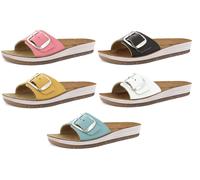 inblu Ciabatte Donna a Fascia con Maxi Fibbia e Plantare in Vera Pelle, Sandali