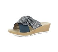 inblu Ciabatte Donna a Zeppa 5cm con Doppia Fascia Incrociata e Decoro a Fiocco, Plantare in Ecopelle Imbottito, Blu, 37 EU