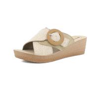 inblu Ciabatte Donna a Zeppa con Doppia Fascia Incrociata Regolabili con Fibbia Tonda, Plantare in Pelle Imbottito, Sabbia, 38 EU