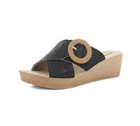 inblu Ciabatte Donna a Zeppa con Doppia Fascia Incrociata Regolabili con Fibbia Tonda, Plantare in Pelle Imbottito, Nero, 38 EU