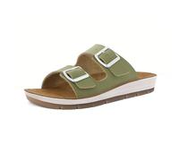 inblu Ciabatte Donna con Doppia Fascia e Fibbie Regolabili, Plantare in Vera Pelle Imbottito, Sandali, Verde, 38 EU