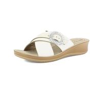 inblu Ciabatte Donna con Doppia Fascia Incrociata e Preziosa Fibbia, Zeppa 3,5cm, Plantare in Ecopelle, Bianco, 36 EU