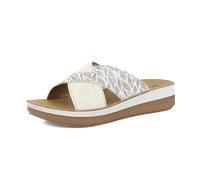 inblu Ciabatte Donna con Doppia Fascia Incrociata Fantasia a Piume Stilizzate e Suola Bicolore, Plantare in Pelle, Ghiaccio, 38 EU