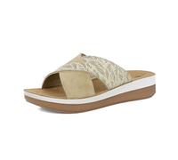 inblu Ciabatte Donna con Doppia Fascia Incrociata Fantasia a Piume Stilizzate e Suola Bicolore, Plantare in Pelle, Sabbia, 40 EU